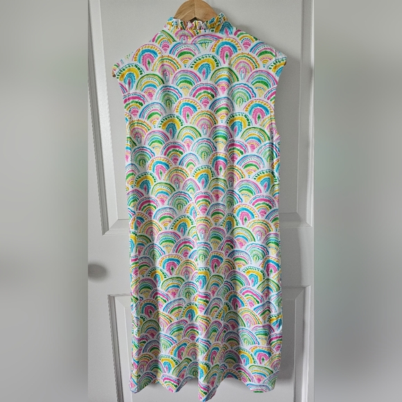 BARBARA ERICKSON Colorful Rainbow Resort Wear Ruffled Polo Dress Size XL - Picture 2 of 4